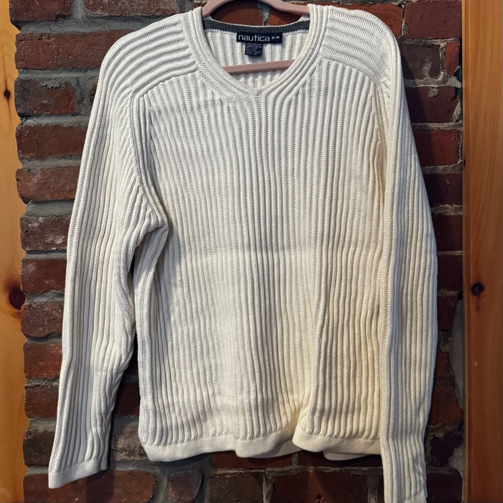 Nautica Men's white Sweater, 100% cotton, vintage 90s, Made in Hong Kong - Picture 1 of 10